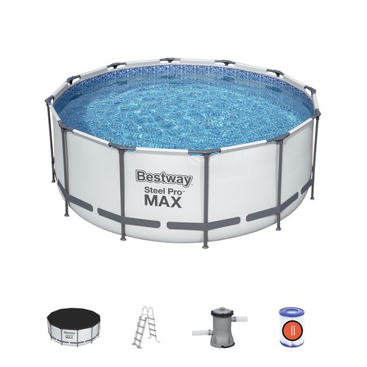Removable pool with cartridge treatment plant, coverage and stae