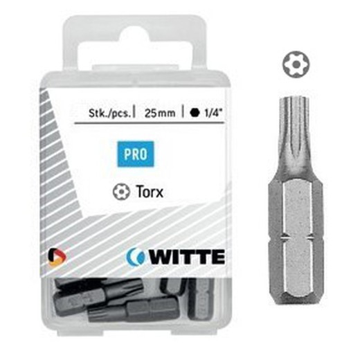 Bits Torx de segurança de 25 mm em caixa de plástico