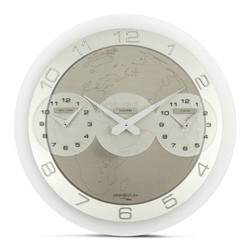 Relógio de parede de metacrilato de prata Momentum Tre Ore (Nova York - Madri - Tóquio), Ø45 cm