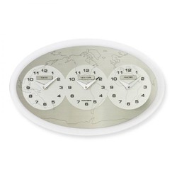 Tre Ore nel Mondo wall clock in silver methacrylate (Tokyo - New York - Madrid), 45x28 cm