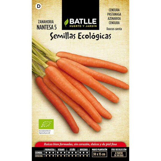 Semillas ecológicas de Zanahoria Nantesa 5