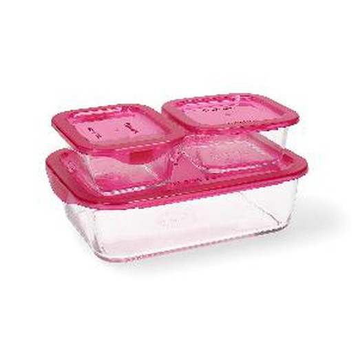 Set 3 Recette Avec Couvercle Fuchsia Keep'N Box Luminarc