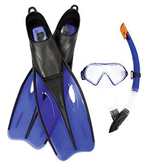 Sæt finner + snorkelrør + lille dykkermaske, størrelse finner 42-44 forskellige farver.