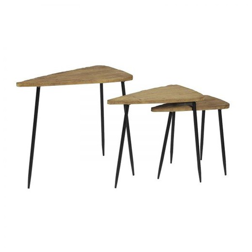 Set de 3 Tables d'Appoint Parümm Manigh en Bois d'Épicéa avec Structure Métallique