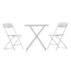 Fällbar trädgårdsuppsättning 1 bord + 2 stolar Bonaire Gardiun harts och vitt stål