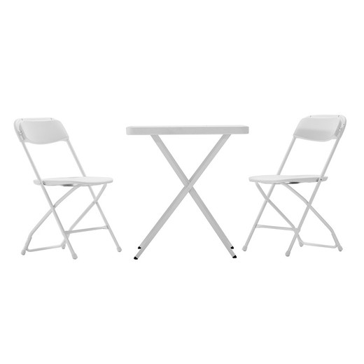 Conjunto de mesa e duas cadeiras de jardim dobráveis ​​em aço branco Gardiun Bonaire