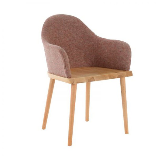 Chair with arms. Ash wood and beige upholstery (57 x 82 x 40.5 cm) | Beksand Linen Series