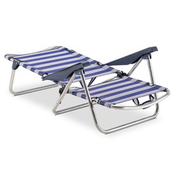 Strandstol 4 positioner Solenny blå och vit med handtag och med vikfäll på ryggen