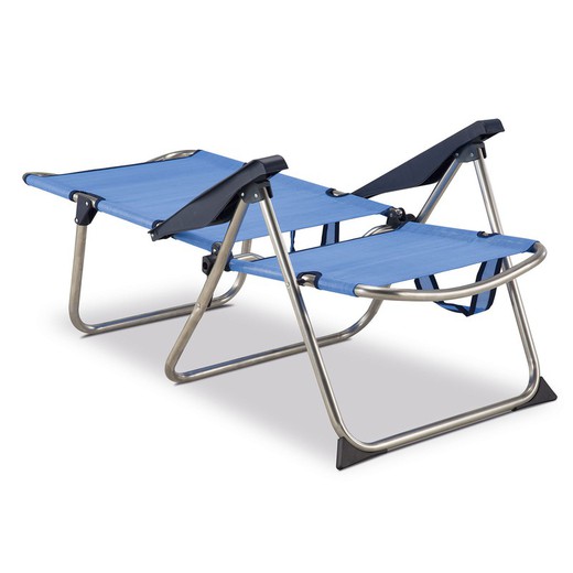 Cadeira de praia e cama alta 4 posições com alças com estabilizadores azuis