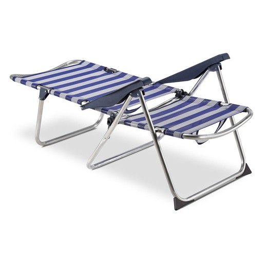 Cadeira de praia e cama alta 4 posições com alças com estabilizadores azuis e brancos