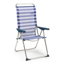 Chaise de Plage Pliante Solenny 5 Positions Dossier Ergonomique Bleu Blanc 67x63x114 cm