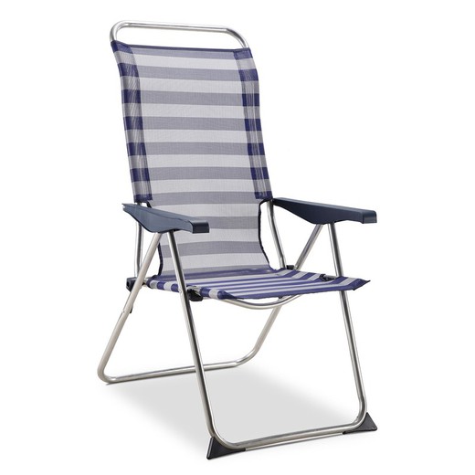 Cadeira de Praia 5 Posições Solenny Azul e Branco Encosto Anatômico