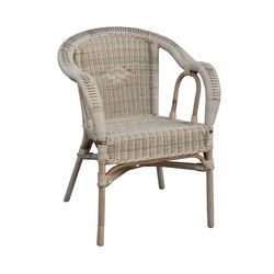 Fauteuil en Rotin Naturel Vieilli Chillvert Parma 60x66x81 cm  avec Finition en Tissu Pitrit