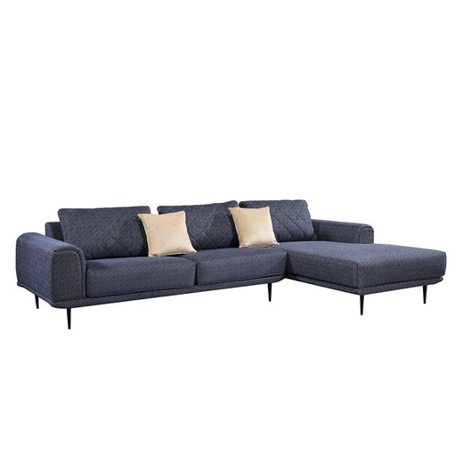 Abruzzo Pärumm Sofa z szezlongiem po prawej stronie 300x95 / 175x85 cm marmurkowa niebieska z poduszkami