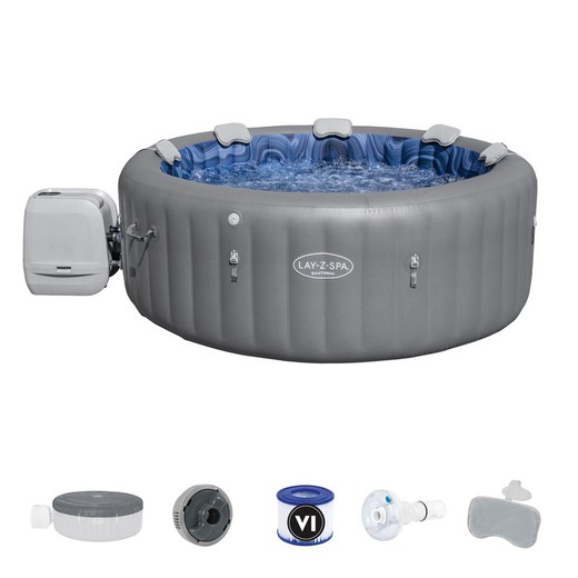 Inflatable Spa Bestway Lay-Z Santorini 10 HydroJet Pro Jets 216x80 cm For 7 People Round Gray with LED Light and Pillows