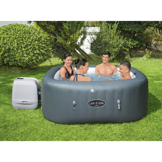 Bestway Lay-Z-Spa Hawaii Hydrojet Pro Inflatable Spa Pack for 4-6 People Square 180x180x71 cm + Set of 2 Pillows + Drink Holder
