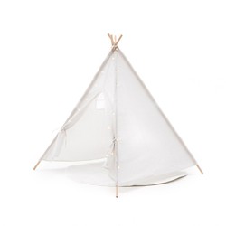 Tipi Zelt Kinder Montesori Robincool Koda 120x120x150 cm für Innen- und Außenbereich aus Weißem Stoff Lichter Teppich