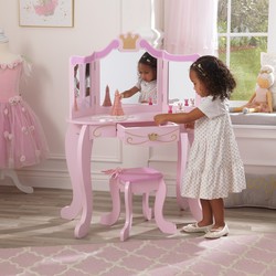 Påklædningsbord og børneskammel Kidkraft Princess pink
