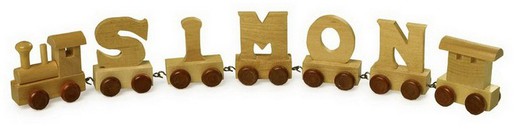 Treinar letras de madeira, locomotiva e letras