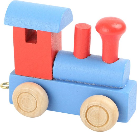 Locomotiva de trem de letras, vermelho e azul