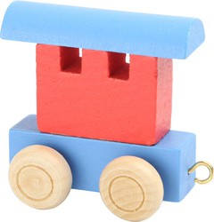 Pociąg z literami, czerwony i niebieski wagon