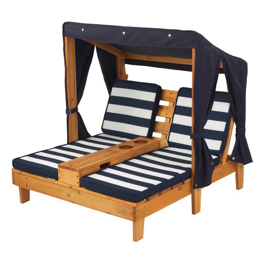 Double deck chair with coasters: honey and navy blue