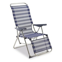 Gartenliegestuhl Verstellbar Solenny Relax 5 Positionen mit Anatomischem Rückenlehe Blau und Weiß