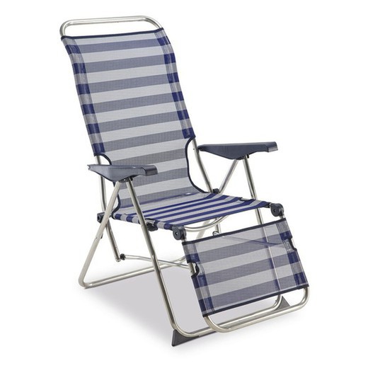 Relax strandstoel 5 posities Solenny met blauwe anatomische rugleuning