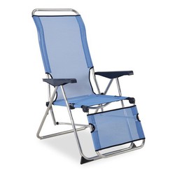 Relaxe cadeira de praia 5 posições Solenny com encosto anatômico azul e branco