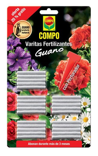Varita Fertilizante Guano 24 unidades + 6 gratis Compo