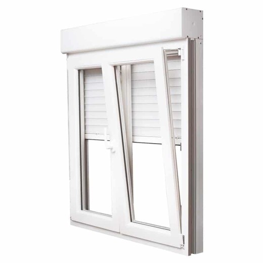 PVC-Fenster mit Doppelglas 100x101,4+18,6cm Schwingrollo. Doppelklinge Proline Serie 6004.