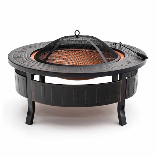 Braseiro de Aço Uso Exterior 3 em 1 Kekai Fox Churrasqueira-Fogo e Balde de Gelo Função 81x35 cm Grill, Poker e Tampa Protetora