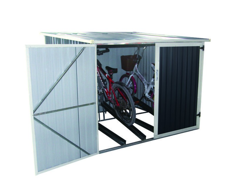 Abri pour 4 vélos en acier galvanisé gris avec rails de rangement 4,02m² -  Chalet et Jardin