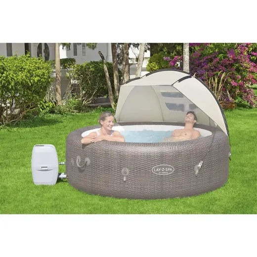 Pacote de Spa Insuflável Bestway Lay-Z-Spa Tahiti para 2-4 pessoas Redondo 180x66 cm com Luzes LED + Dossel + 2 Almofadas