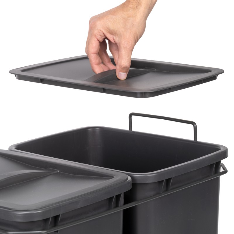 Emuca Contenitore Recycling per fissaggio inferiore ed estrazione manuale  nel mobile da cucina Recycle 2x35 litri, plastica grigio antracite — Brycus