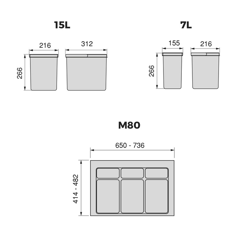 Contenitori cassetti 266, 2x7 plastica grigio antr