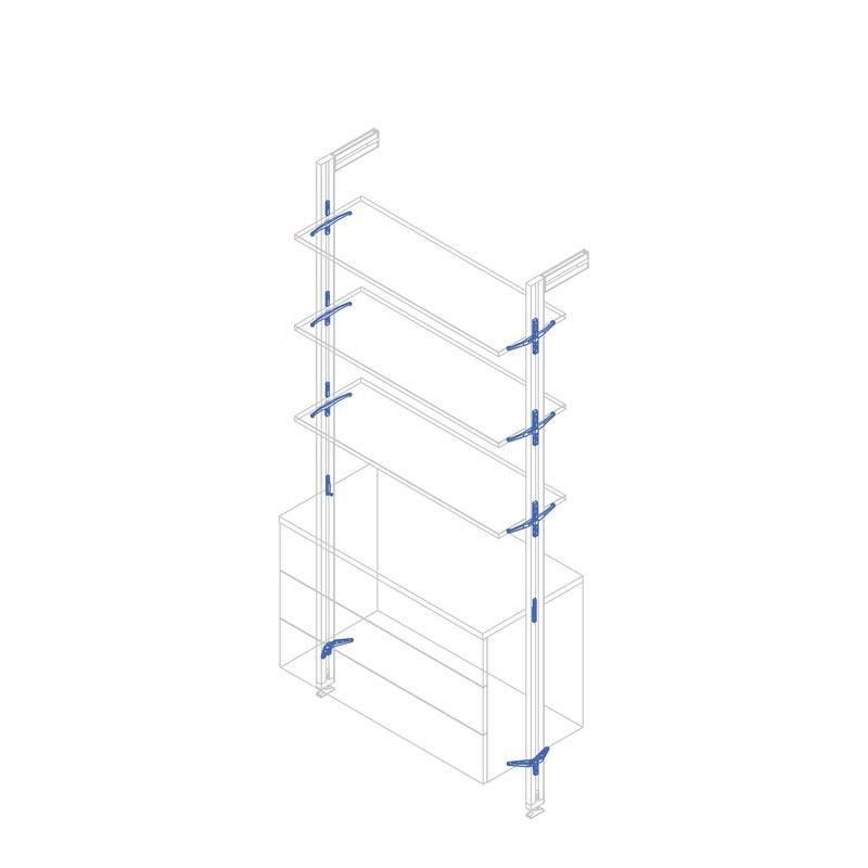 Emuca Kit supporto per 3 ripiani in legno e 1 modulo per struttura Zero,  Zama, Verniciato nero goffrato — Brycus