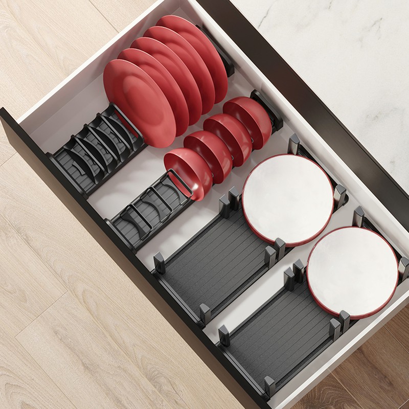 Portapiatti verticale per cassetto Emuca Orderbox, 159x468mm, Alluminio e  plastica, Grigio Antracite — Brycus