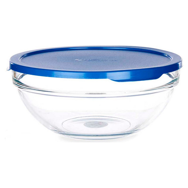 Round Lunch Box with Lid Chefs Plastic Glass 1700 ml (20.5 x 9 x 20.5 ...