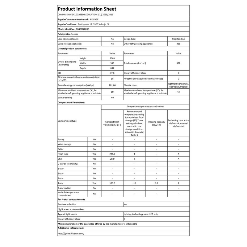 Frigorífico Hisense RB438N4GX3 201x60 cm Combi Cristal Blanco | expertClima