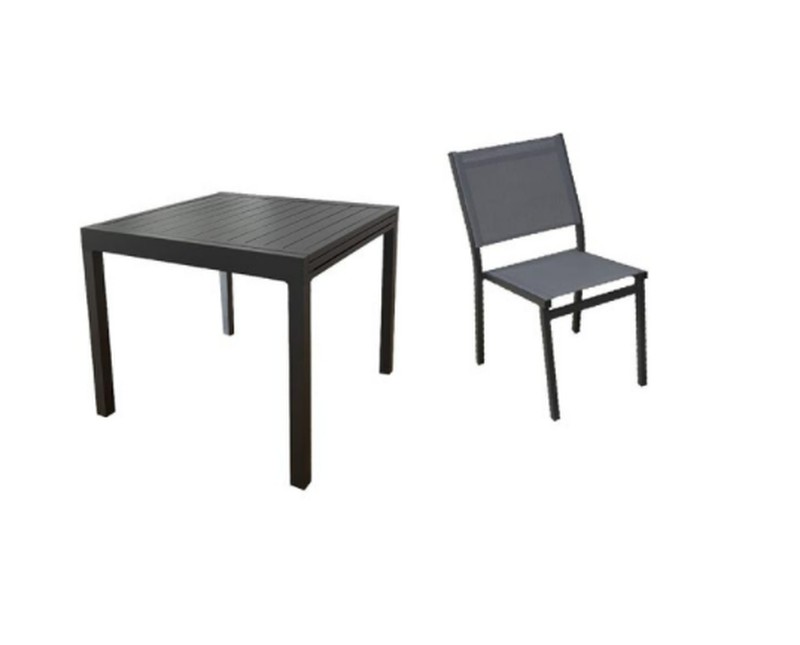 Set pranzo tavolo 90x90 cm in alluminio antracite e 4 poltrone con