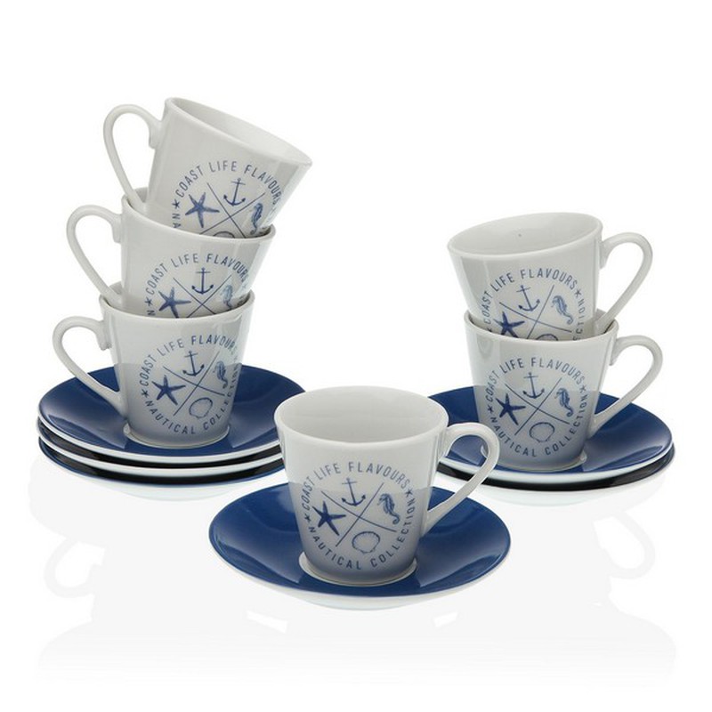 Ensemble De Tasses à Café Et Soucoupes En Porcelaine Nautique (6 Pcs ...