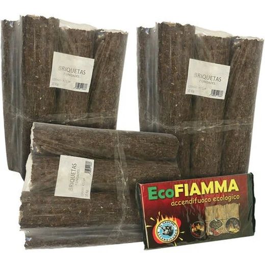 Pakke med 30 kg briketter og Pakke med 24 Kekai Ecological Ignition Tabletter