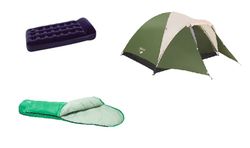 Pack Comfort Quest 200 Mumienschlafsack 220 x 75 cm 7 bis 11 ° C mit Transporttasche + Bestway Ventura Single Aufblasbare Matratze 185 x 76 x 28 cm + Bestway Montana Zelt 210 x 235 x 130 cm