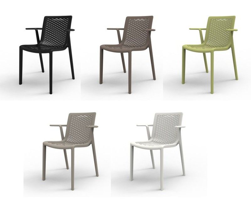 Set 2 chaise avec bras avec fibre injectée et pp Net kat 56 Set 2 chaise avec bras avec fibre injectée et pp Net kat 56
