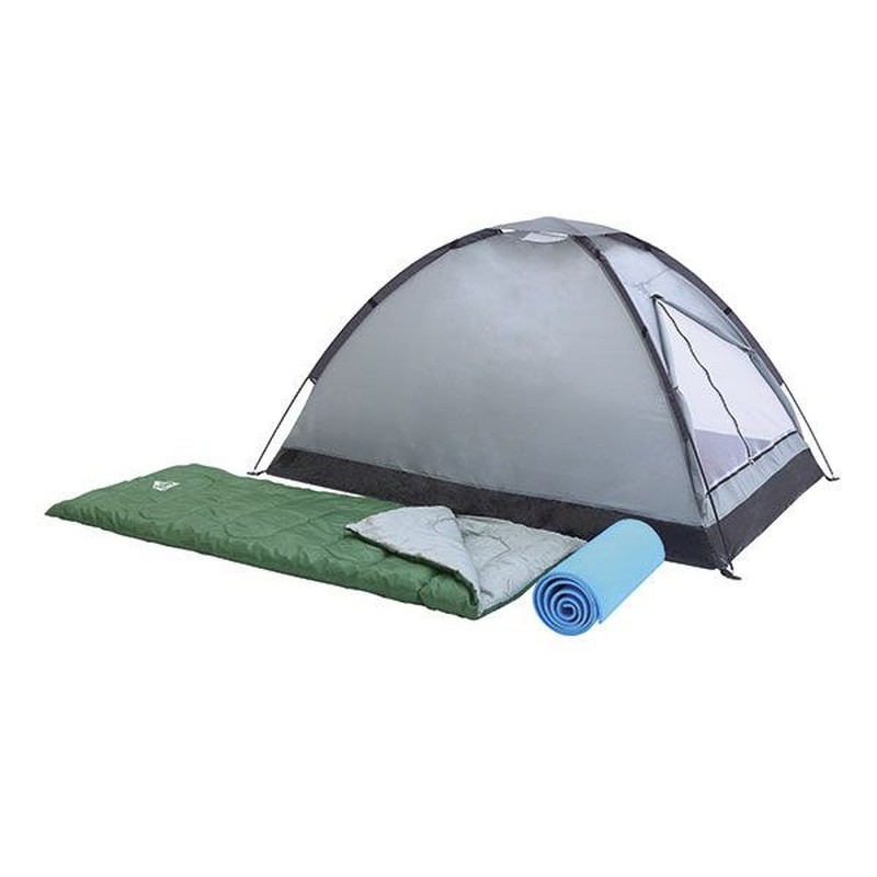 Confezione sacco a pelo Bestway Escapade 200 + tenda da campeggio Bestway  Navajo + materasso da campeggio doppio Bestway 137x191x22 cm — Brycus