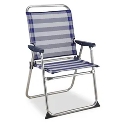 Strandklappstuhl Solenny mit Hoher Rückenlehne 81x62x86 cm Blau und Weiß