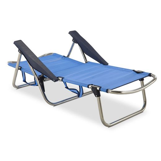 Strandstol och 4 positioner Blue Solenny-säng med handtag och fällbart ryggstöd