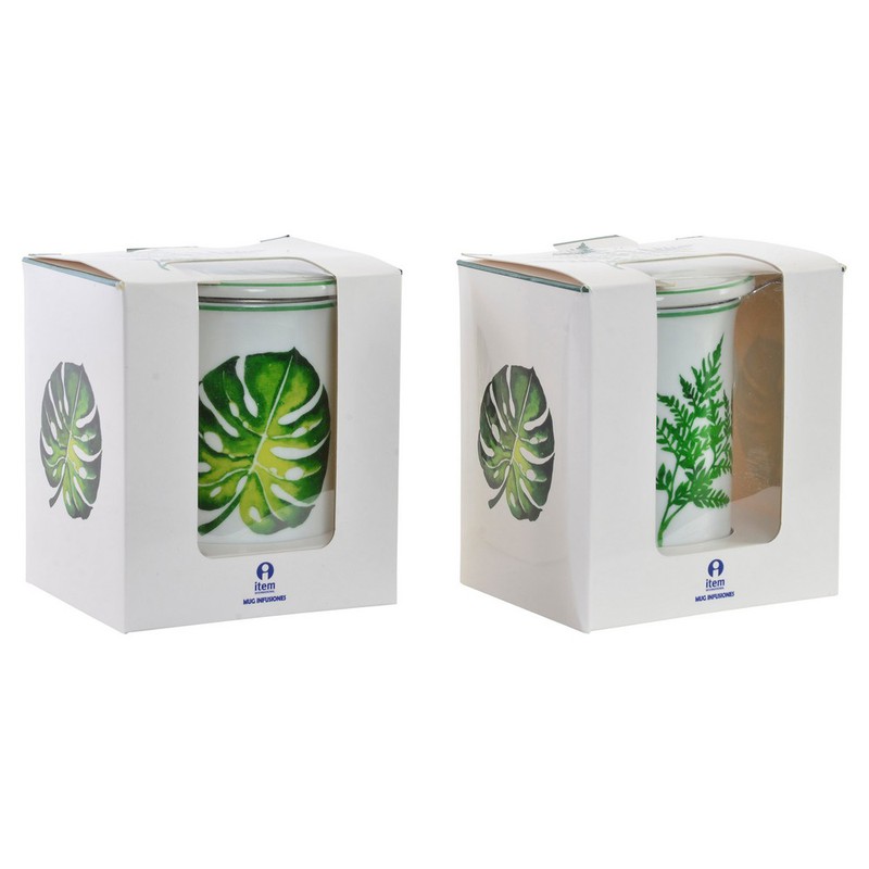 Tazza con Filtro per Tisane DKD Home Decor Verde Acciaio Inox Porcellana  (280 ml) (2 pz)