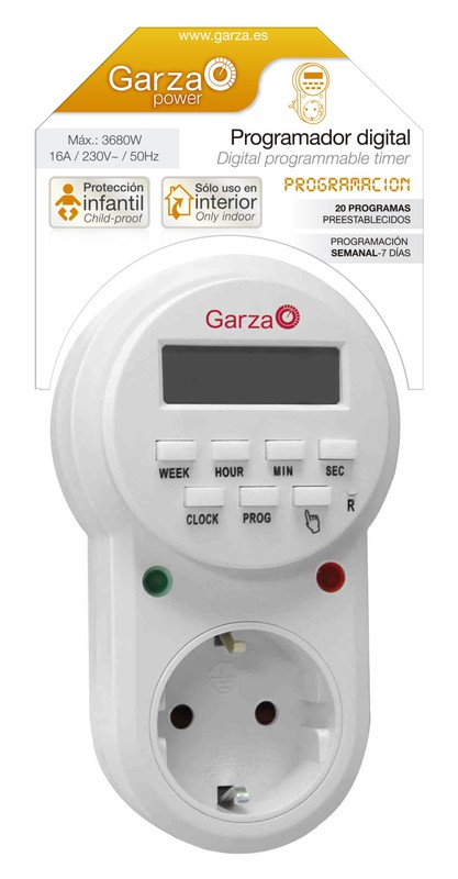 Garza Minuterie analogique intérieure 24 h pour 1 prise avec interrupteur  (2 unités) — BRYCUS